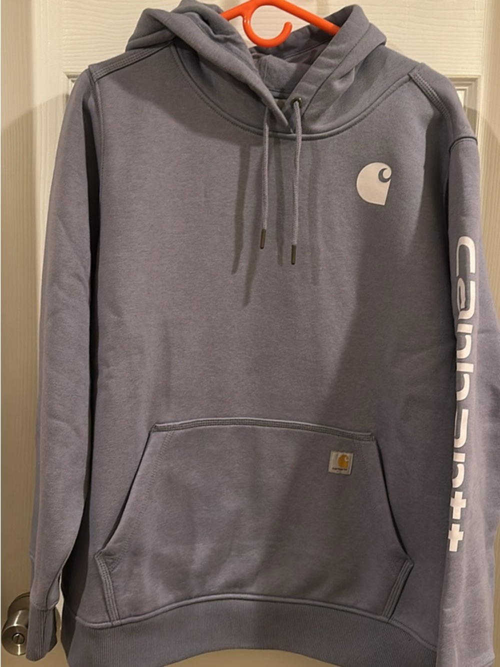 Carhartt Hoodie in Slate Blue Gray with Logo Sleeve Print
